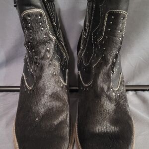 Black Leather and Fur Studded Boots